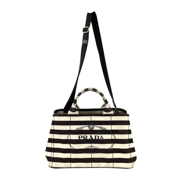 Prada Canapa Striped Two-Way Bag - Picture 3 of 9